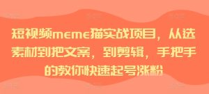 短视频meme猫实战项目，从选素材到把文案，到剪辑，手把手的教你快速起号涨粉-乌龙学社