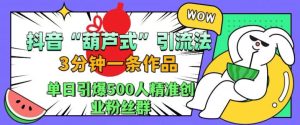 抖音葫芦式引流法，三分钟一条作品，单日引爆抖音500人精准创业粉丝群【揭秘】-乌龙学社