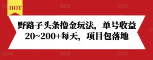 野路子头条撸金玩法,单号收益20~200+每天,项目包落地-乌龙学社