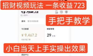 招财视频玩法，一条视频收益723，手把手教学，小白当天可上手-乌龙学社