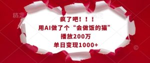 疯了吧！用AI做了个“会做饭的猫”，播放200万，单日变现1k-乌龙学社