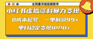 小红书虚拟资料暴力变现，0成本起号，一单利润99，单日稳定变现1k【揭秘】-乌龙学社