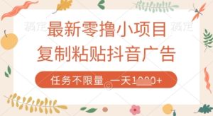 最新零撸小项目，复制粘贴抖音广告即可挣钱，平台大水，任务不限量，一天数张【揭秘】-乌龙学社