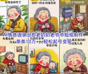 AI情感语录治愈老奶奶老爷爷短视制作,条条10万+,轻松起号变现-乌龙学社