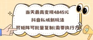 当天最高变现1k+，抖音私域新玩法，可矩阵可批量复制-乌龙学社