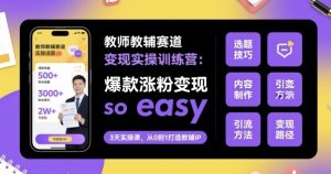 教师教辅赛道变现实操训练营，爆款涨粉变现so easy-乌龙学社