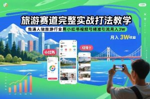 旅游赛道完整实战打法教学，普通人做旅游行业用小红书视频号精准引流月入3W-乌龙学社