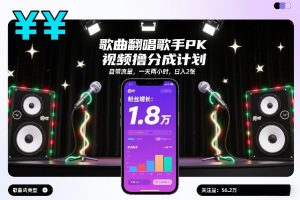 歌曲翻唱歌手PK视频撸分成计划，自带流量，一天两小时，日入2张-乌龙学社