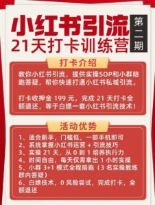 小红书引流21天打卡训练营第二期，助你快速打通小红书私域引流打粉-乌龙学社