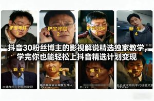 抖音30万粉丝博主的影视解说精选独家教学,学完你也能轻松上抖音精选计划变现-乌龙学社