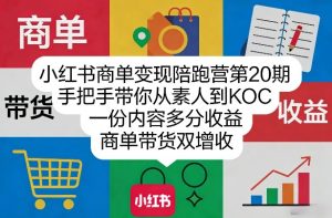 小红书商单变现陪跑营第20期，手把手带你从素人到KOC，一份内容多分收益，商单带货双增收-乌龙学社