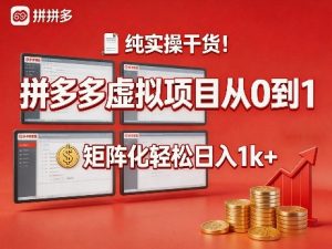 纯实操干货！拼多多虚拟项目从0到1，矩阵化轻松日入1k+【揭秘】-乌龙学社