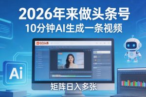 2026年来做头条号，10分钟AI生成一条视频，矩阵日入多张-乌龙学社