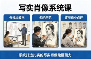 写实肖像系统课，全程分模块教学+多轮示范+逐节作业点评，系统打造扎实的写实肖像绘画能力-乌龙学社
