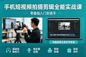 手机短视频拍摄剪辑全能实战课:零基础入门到高手,稳定器运镜+电脑剪映全套自学教程-乌龙学社