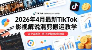 26年4月最新TikTok影视解说混剪搬运教学，过中过原创，撸TK中视频计划收益-乌龙学社