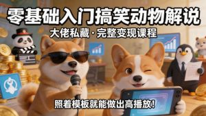零基础入门搞笑动物解说，大佬私藏完整变现课程，照着模板就能做出高播放-乌龙学社