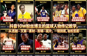 抖音10W粉丝博主的篮球人物传记教学，从选题–文案–素材–剪辑–成片，一镜到底，轻松签约精选独家-乌龙学社